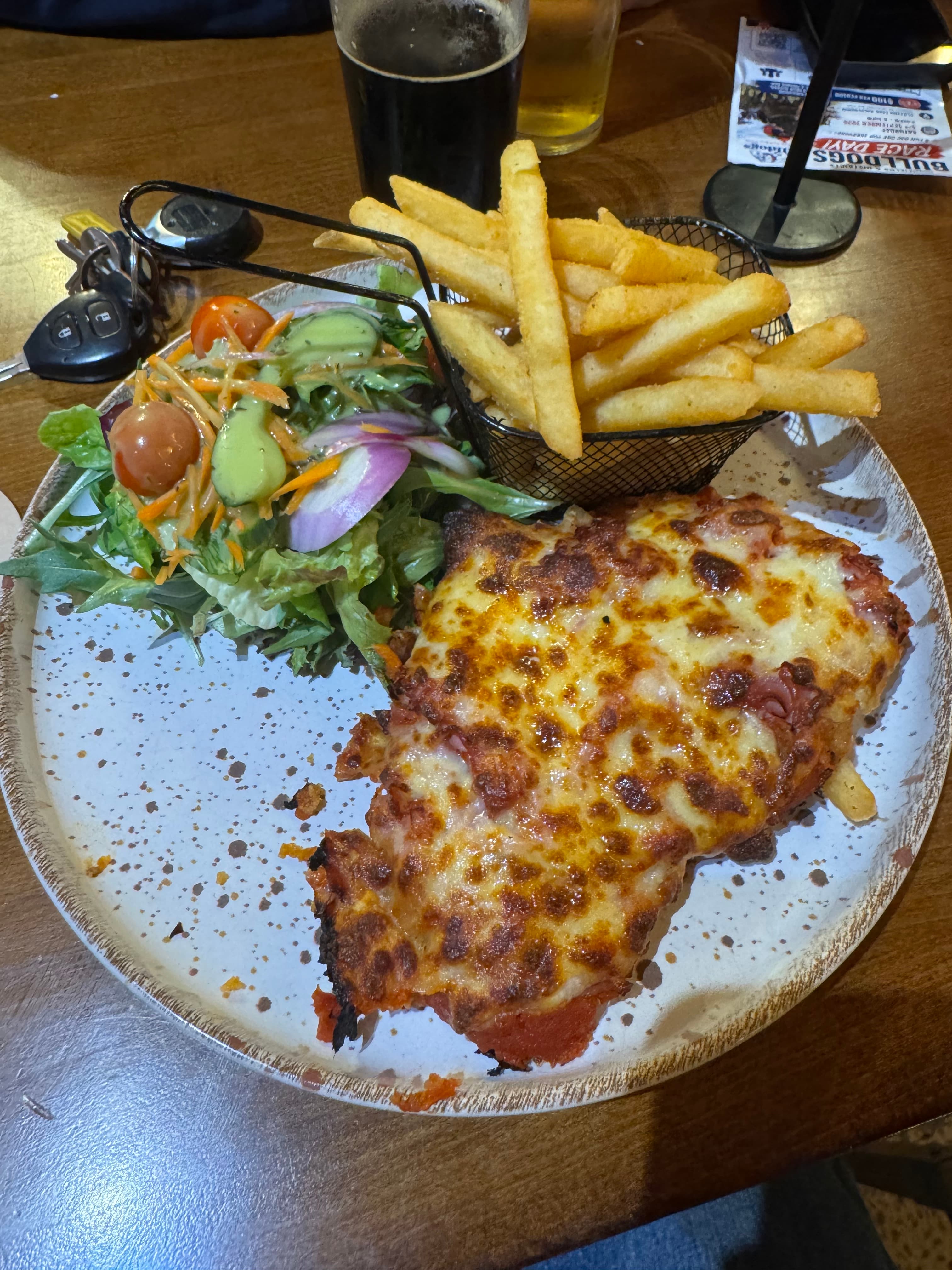 Chicken parmi from Clock and Bull Brewhouse